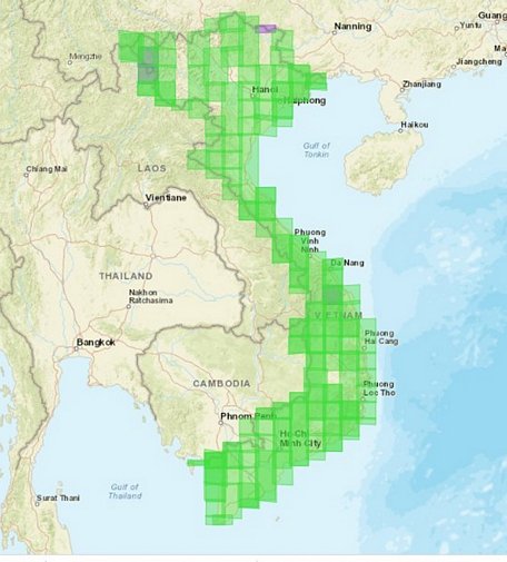 Sơ đồ ảnh spot 6/7 ở mức 1b trên phạm vi lãnh thổ Việt Nam đã thu được từ ngày 26/4/2020 đến ngày 31/12/2020