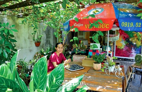 Chị Phạm Trần Bửu Trâm, Khóm 1, Phường 8, TP Cà Mau thư giãn bên khu vườn mini tại gia đình.