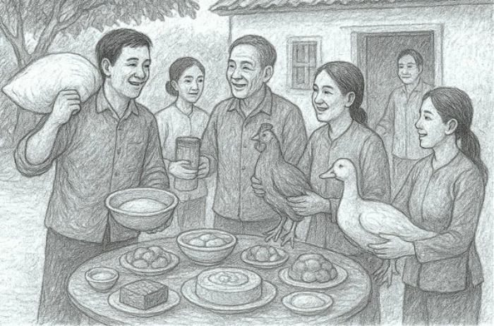 Nhớ hương xưa trong đám tiệc quê nhà...