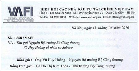 Văn bản chất vấn của Hiệp hội các nhà đầu tư tài chính Việt Nam (VAFI).
