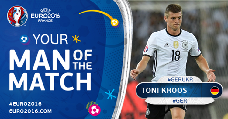 Không trực tiếp ghi bàn nhưng những đường chuyền của Toni Kroos mang đến cơ hội cho các đồng đội ghi bàn giúp ĐT Đức có chiến thắng 2-0 trước Ukraine.