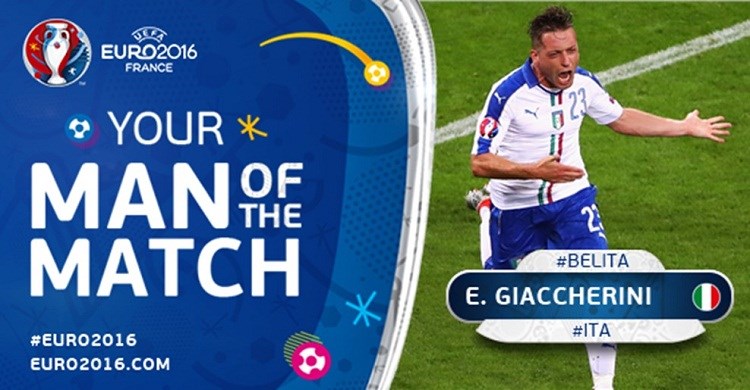 Giaccherini là cầu thủ được đánh giá là xuất sắc nhất trong cuộc so tài giữa ĐT Italy và ĐT Bỉ. Sự cơ động trên hàng công của cầu thủ này giúp Italy có thế trận tốt và chiến thắng Bỉ với tỷ số 2-0.
