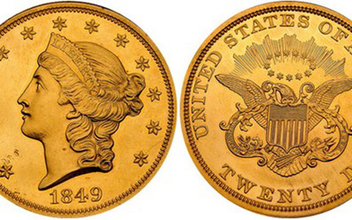Chỉ với một đồng duy nhất, có lẽ Double Eagle là đồng xu hiếm nhất và có giá trị nhất trong lịch sử nước Mỹ. Các đồng xu này được đúc vào năm 1850, mặc dù nó được ghi là năm 1849. Đồng xu này hiện có giá gần 20 triệu USD