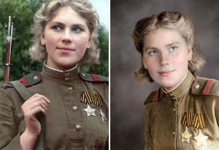 Những bức ảnh chụp nữ xạ thủ mới được chuyên gia kỹ thuật số người Nga Olga Shirnina tô màu lại trông thật sinh động.