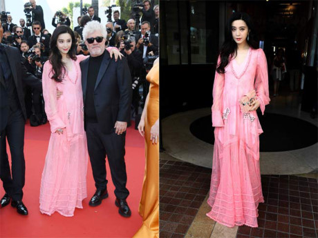 Nữ giám khảo xinh đẹp chọn chiếc váy hồng điệu đà của Louis Vuitton mặc trong ngày thứ 7 ở Cannes. Chiếc váy được cho là rất phù hợp với style điệu đà yêu thích của ngôi sao Hoa ngữ. (Ảnh: previdar)
