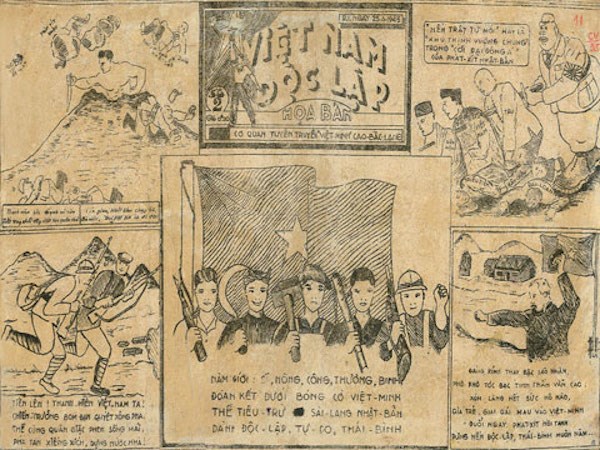 Họa bản báo Việt Nam Độc Lập - cơ quan tuyên truyền của Việt Minh Cao-Bắc-Lạng, năm 1945. (Ảnh: Bảo tàng Lịch sử Quốc gia)