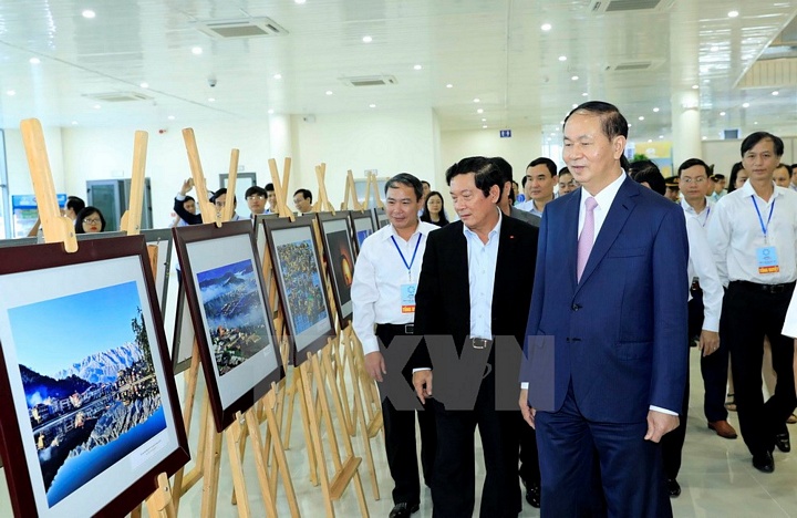 Chủ tịch nước Trần Đại Quang dự Chương trình Tổng duyệt các hoạt động của Tuần lễ Cấp cao APEC 2017. (Ảnh: Nhan Sáng/TTXVN)