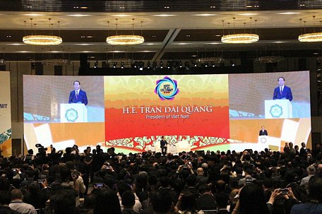 Chủ tịch nước Trần Đại Quang phát biểu tại lễ khai mạc Hội nghị Thượng đỉnh  Doanh nghiệp APEC (CEO Summit).Ảnh: VGP