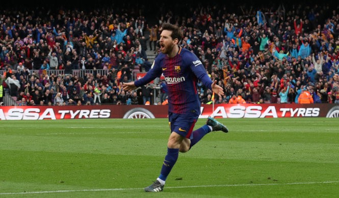 Messi ăn mừng bàn thắng vào lưới Atletico Madrid. Ảnh: REUTERS