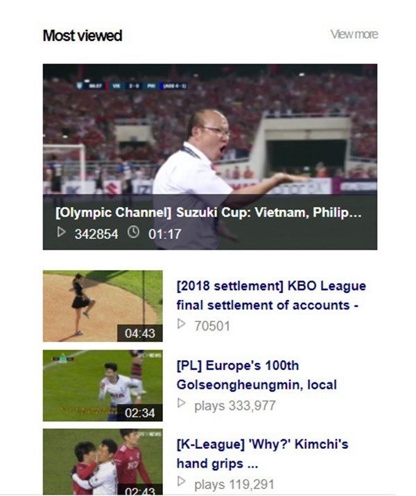 Clip trận đấu giữa Việt Nam và Philippines thu hút số lượng người xem cực lớn trên Naver