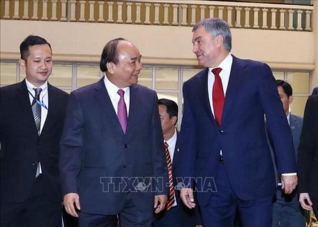 Thủ tướng Nguyễn Xuân Phúc tiếp đồng chí Vyacheslav Viktorovich Volodin, Chủ tịch Duma Quốc gia, Quốc hội Liên bang, Liên bang Nga đang thăm chính thức Việt Nam.