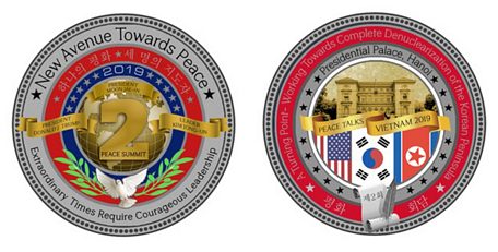  Đồng xu về Hội nghị thượng đỉnh Mỹ-Triều Tiên lần thứ hai do Nhà Trắng mới phát hành. Ảnh: CBS News