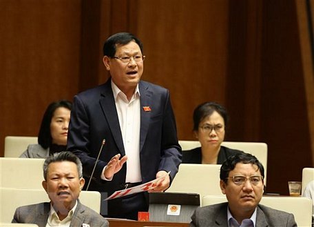 Đại biểu Quốc hội tỉnh Nghệ An Nguyễn Hữu Cầu tranh luận. (Ảnh: Dương Giang/TTXVN)