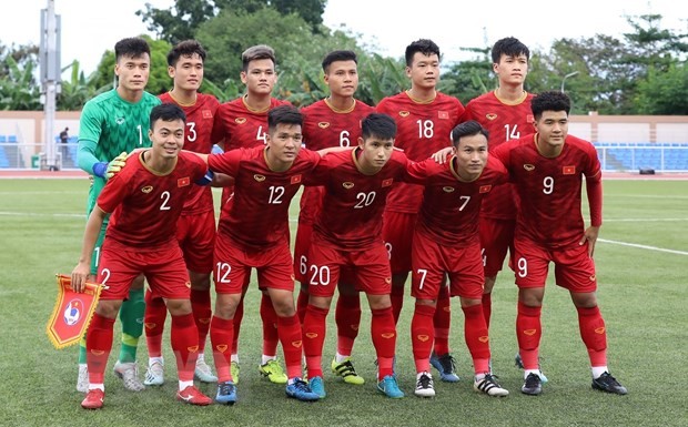 Đội tuyển bóng đá nam truyền cảm hứng cho toàn đoàn thể thao Việt Nam. (Ảnh: Hoàng Linh/TTXVN)