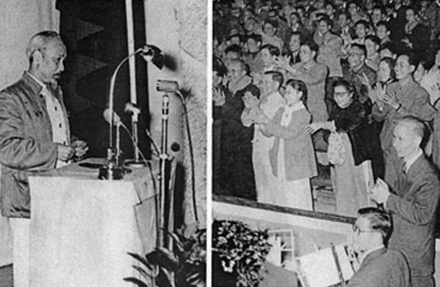 Bác Hồ nói chuyện tại Hội nghị Ngoại giao lần thứ ba tại trụ sở Bộ Ngoại giao (từ 16/12/1963 đến 16/1/1964). (Ảnh tư liệu)