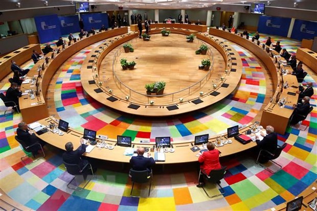 Toàn cảnh Hội nghị thượng đỉnh EU ở Brussels, Bỉ, ngày 17/7/2020. (Ảnh: AFP/TTXVN)
