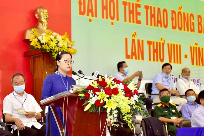 Bà Nguyễn Thị Quyên Thanh- Phó Chủ tịch UBND tỉnh, Trường BTC đại hội phát biểu khai mạc.