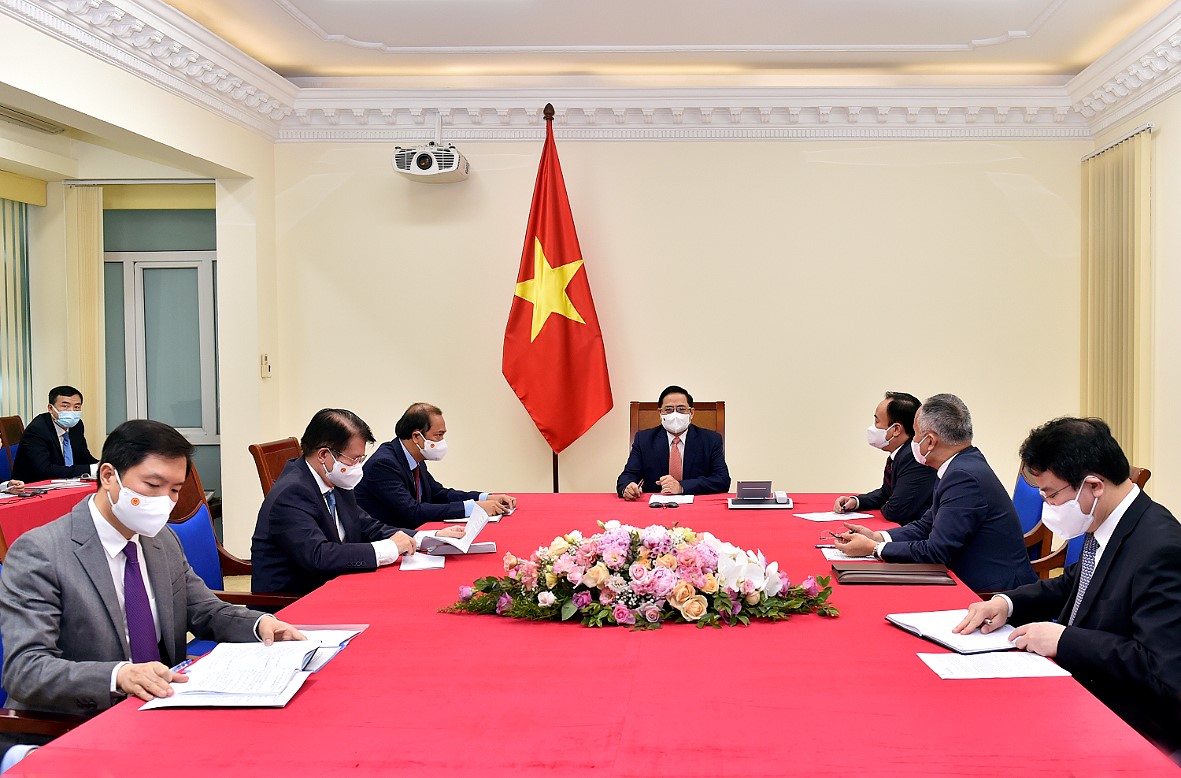 Thủ tướng Phạm Minh Chính và Thủ tướng Australia Scott Morrison nhất trí tăng cường hợp tác tại các cơ chế, diễn đàn khu vực và quốc tế. Ảnh: VGP/Nhật Bắc