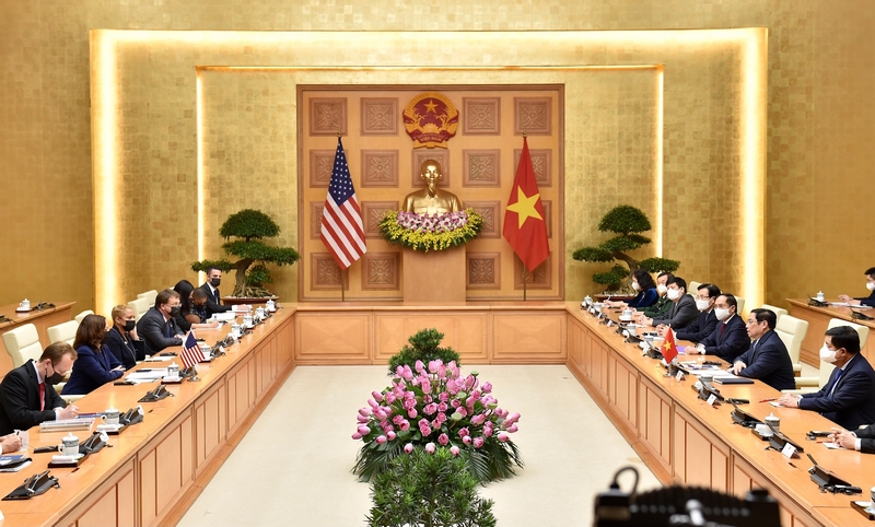 Quang cảnh buổi tiếp đoàn Phó Tổng thống Hoa Kỳ tại Trụ sở Chính phủ.