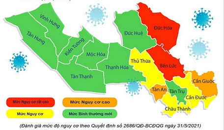 Bản đồ đánh giá mức độ nguy cơ dịch COVID-19 của tỉnh Long An