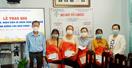 Lãnh đạo Sở GD- ĐT Vĩnh Long thăm, tặng quà giáo viên bị ảnh hưởng dịch COVID-19.