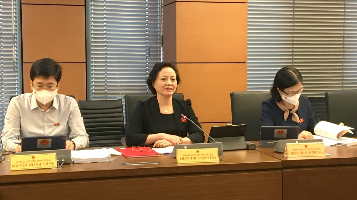 Bộ trưởng Bộ Nội vụ Phạm Thị Thanh Trà (giữa) phát biểu thảo luận tổ