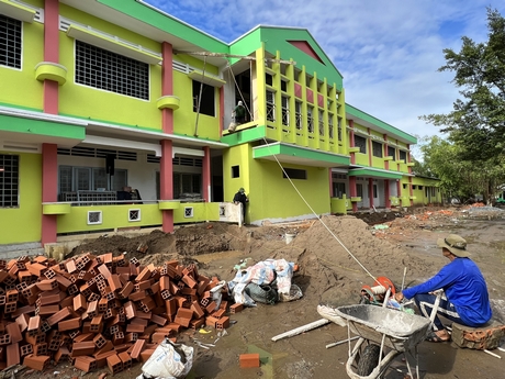 Công trình Trường Mẫu giáo Vĩnh Xuân đang được xây dựng.