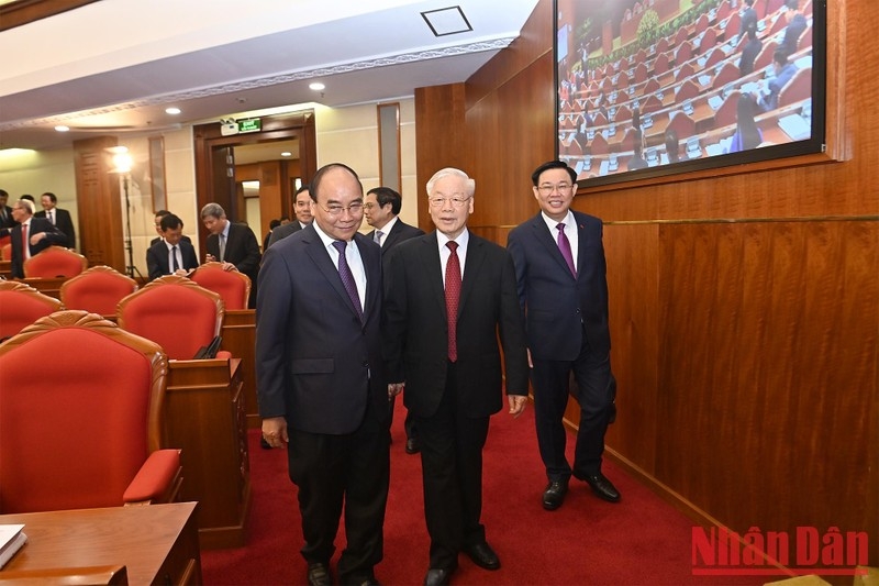 Tổng Bí thư Nguyễn Phú Trọng và các đồng chí lãnh đạo Đảng, Nhà nước dự Hội nghị.