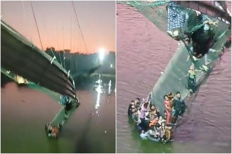 Khoảng hơn 400 người đã có mặt trên cầu vào thời điểm xảy ra vụ sập cầu. (Ảnh:  SANTHOSH4JSP/TWITTER)