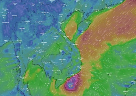  Cơn bão dự báo sẽ ảnh hưởng đến Nam Bộ vào đầu tháng 12 - Ảnh: WINDY