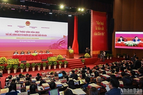 Quang cảnh Hội thảo Văn hóa năm 2022 tại Trung tâm Văn hóa Kinh Bắc, tỉnh Bắc Ninh. (Ảnh: DUY LINH)