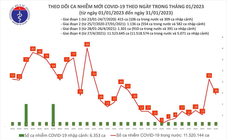 Biểu đồ số ca mắc Covid-19 tại Việt Nam thời gian qua.