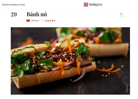 Bánh mì Việt Nam trong 50 món ăn đường phố nổi tiếng thế giới. (Ảnh chụp màn hình)