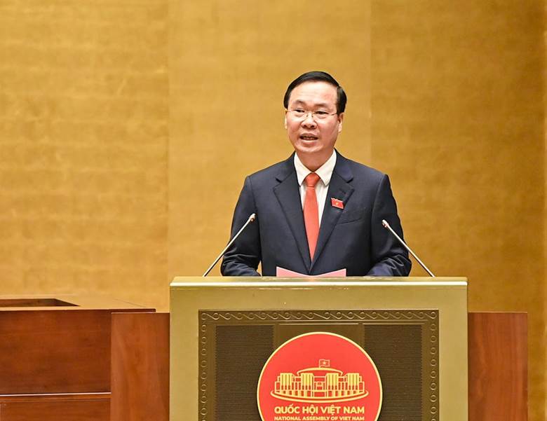Chủ tịch nước Võ Văn Thưởng phát biểu trước Quốc hội, đồng bào và cử tri cả nước sau khi tuyên thệ nhậm chức - Ảnh: VGP/Nhật Bắc