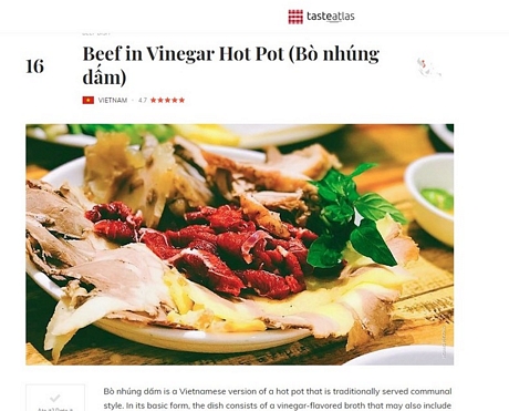 Món bò nhúng dấm là món ăn dạng lẩu của Việt Nam được yêu thích. (Ảnh chụp màn hình)
