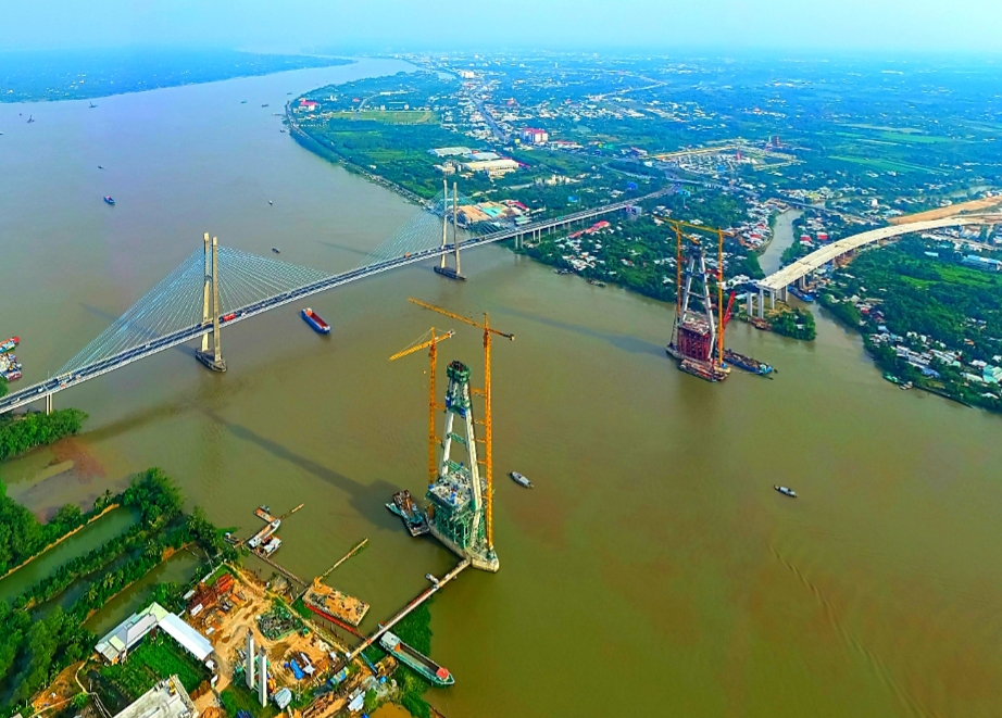 Công trình cầu Mỹ Thuận 2 (ảnh chụp vào tháng 2/2023).Ảnh: Trần Thanh Sang (TP Vĩnh Long)