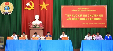 Đoàn đại biểu Quốc hội đơn vị tỉnh Vĩnh Long tiếp xúc cử tri chuyên đề với công nhân lao động.