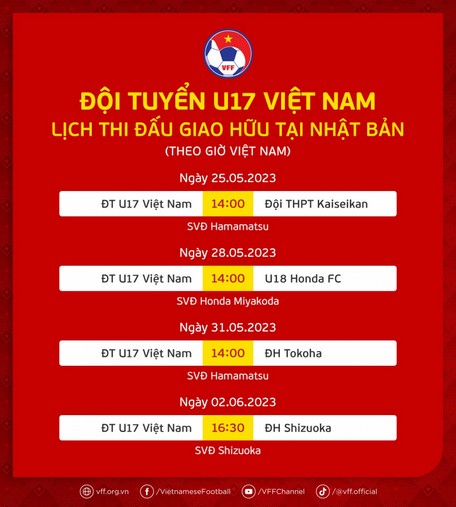 Lịch thi đấu giao hữu của U17 Việt Nam tại Nhật Bản. (Ảnh: VFF)