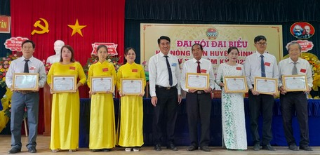 Ông Nguyễn Văn Tập- Chủ tịch UBND huyện Bình Tân trao giấy khen cho các cá nhân xuất sắc.
