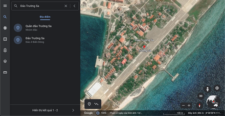 Google Earth cũng đã khôi phục hình ảnh cờ Tổ quốc trên đảo Trường Sa Lớn. Ảnh chụp màn hình