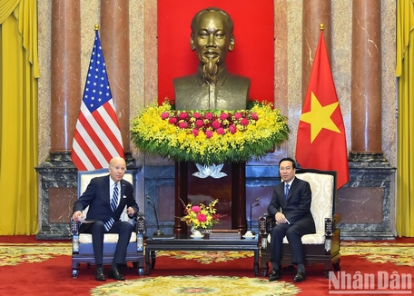 Chủ tịch nước Võ Văn Thưởng tiếp Tổng thống Hoa Kỳ Joe Biden.