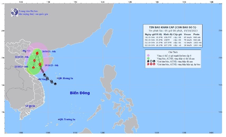 Dự báo hướng đi của cơn bão số 5