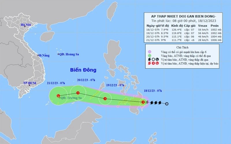 Vị trí và hướng di chuyển của áp thấp nhiệt đới (suy yếu từ bão Jelawat). (Nguồn: nchmf.gov.vn)