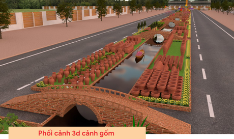 Phối cảnh 3D của đường gốm và hoa mừng Xuân Giáp Thìn 2024.