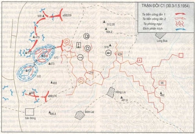 Lược đồ về diễn biến trận đánh cứ điểm C1