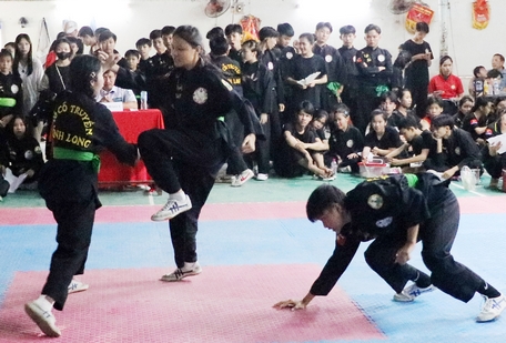 Các VĐV tranh tài tại Giải Võ cổ truyền mừng Đảng, mừng Xuân huyện Long Hồ mở rộng năm 2024.
