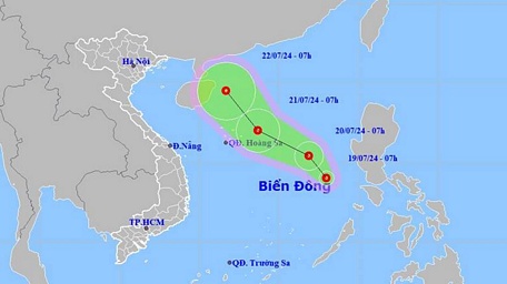 Vị trí và hướng di chuyển của áp thấp nhiệt đới. (Nguồn: nchmf.gov.vn)