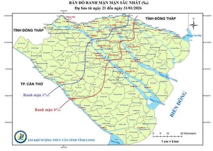 Độ mặn tăng dần từ ngày 27–31/1