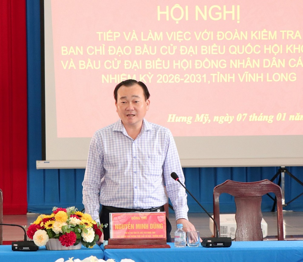 Đồng chí Nguyễn Minh Dũng- Phó Bí thư Tỉnh ủy, Chủ tịch HĐND tỉnh, Phó Trưởng ban Thường trực Ban Chỉ đạo bầu cử tỉnh phát biểu tại buổi kiểm tra.