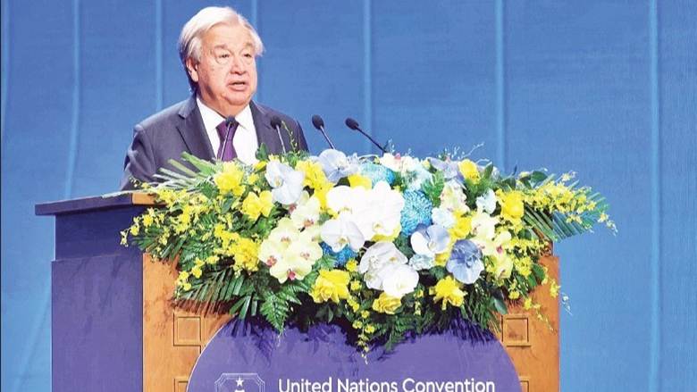 Tổng Thư ký Liên hợp quốc Antonio Guterres phát biểu tại Lễ mở ký Công ước Hà Nội.